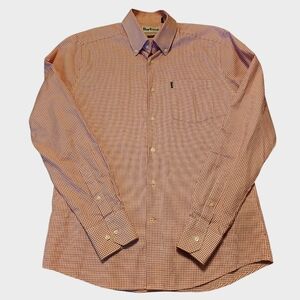 Barbour Men's Red & White Checked Long Sleeve Button-down Tailored Fit Size Smal